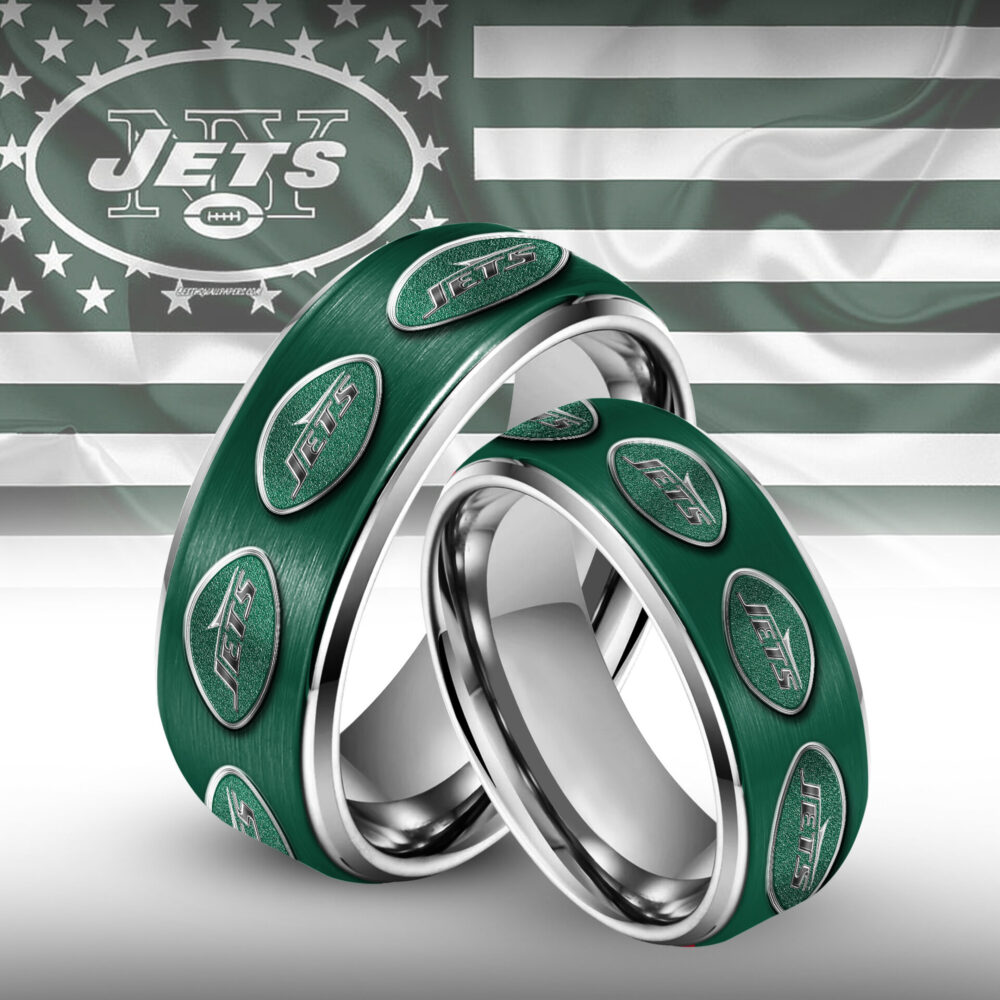New York Jets | Silver Tungsten Couples Rings TD