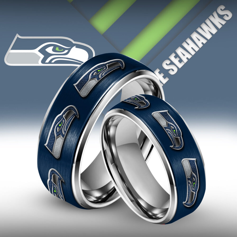 Seattle Seahawks | Silver Tungsten Couples Rings TD