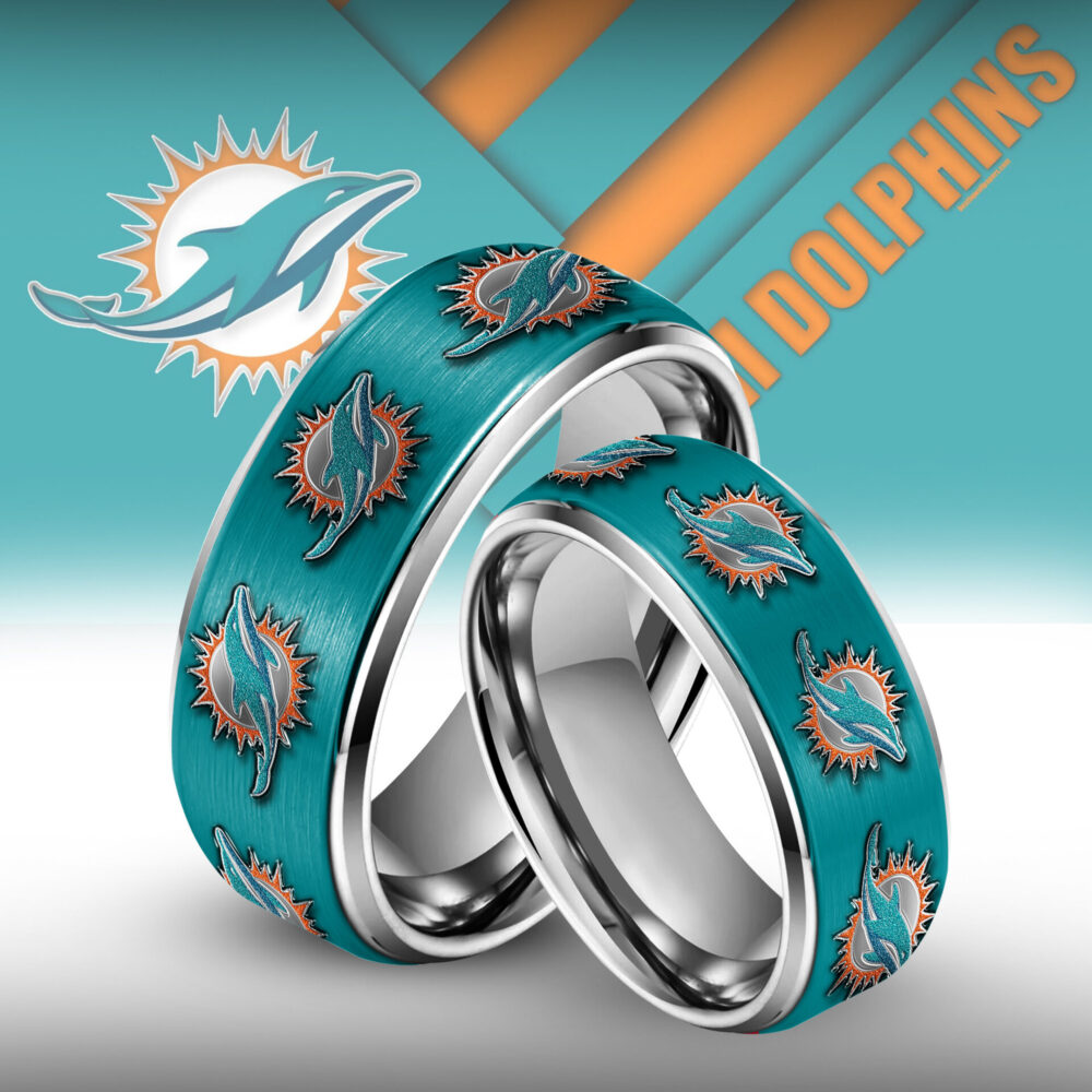 Miami Dolphins | Silver Tungsten Couples Rings TD