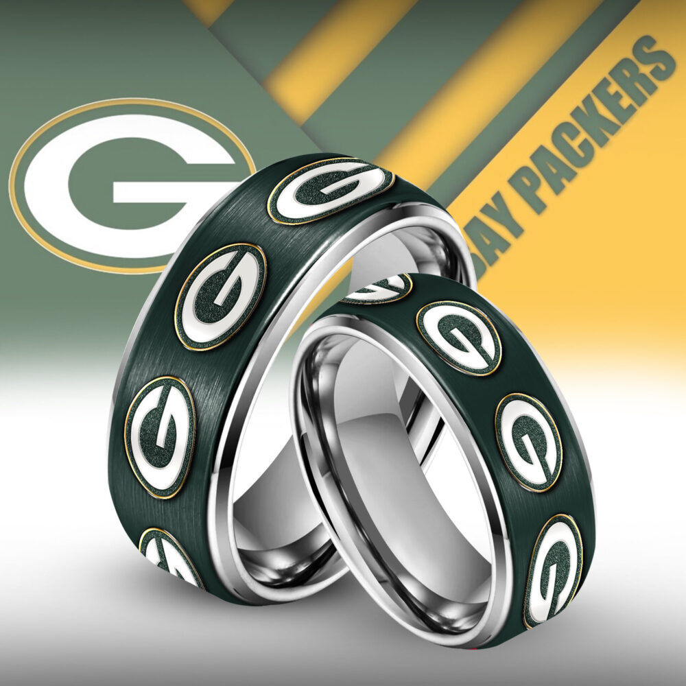 Green Bay Packers | Silver Tungsten Couples Rings TD