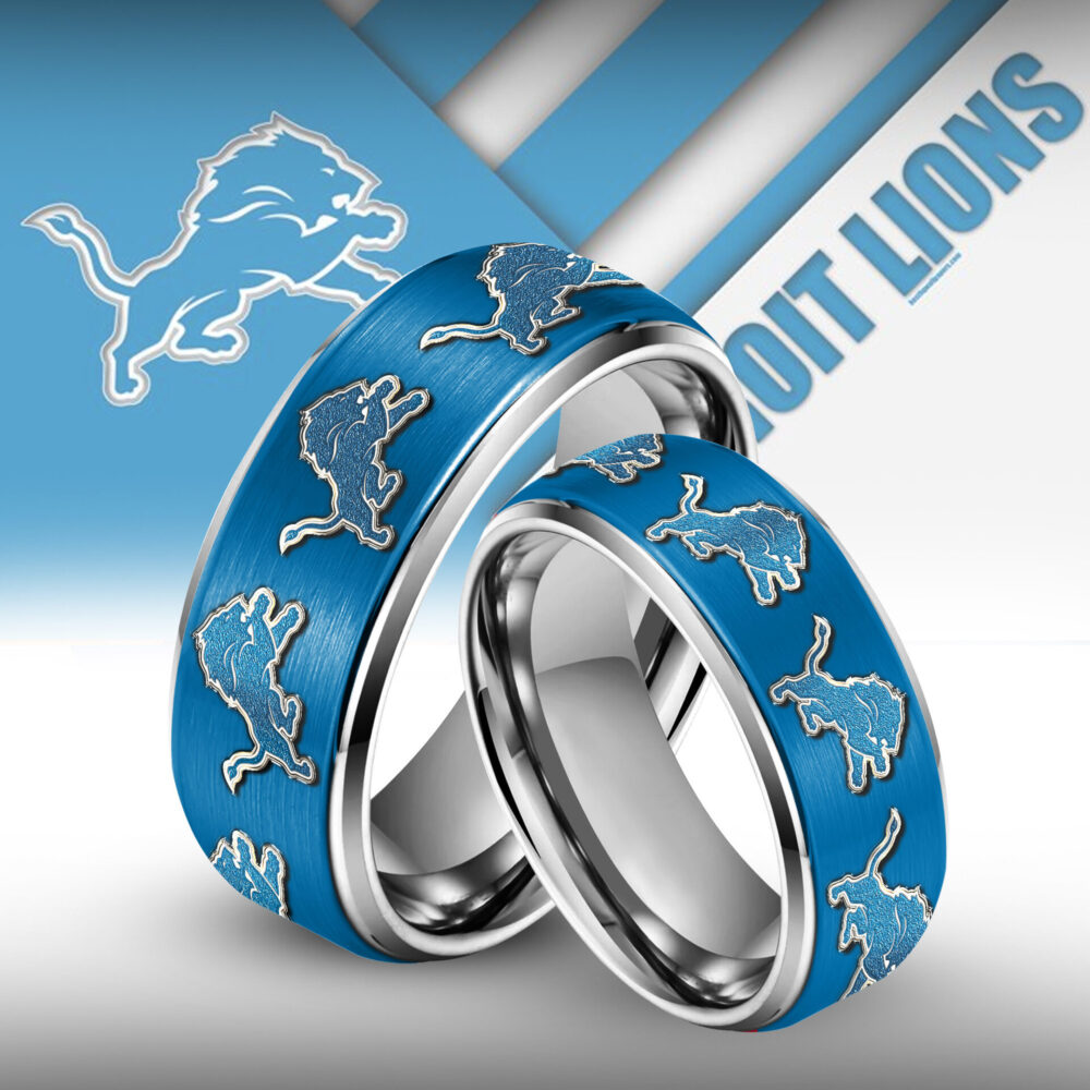 Detroit Lions | Silver Tungsten Couples Rings TD