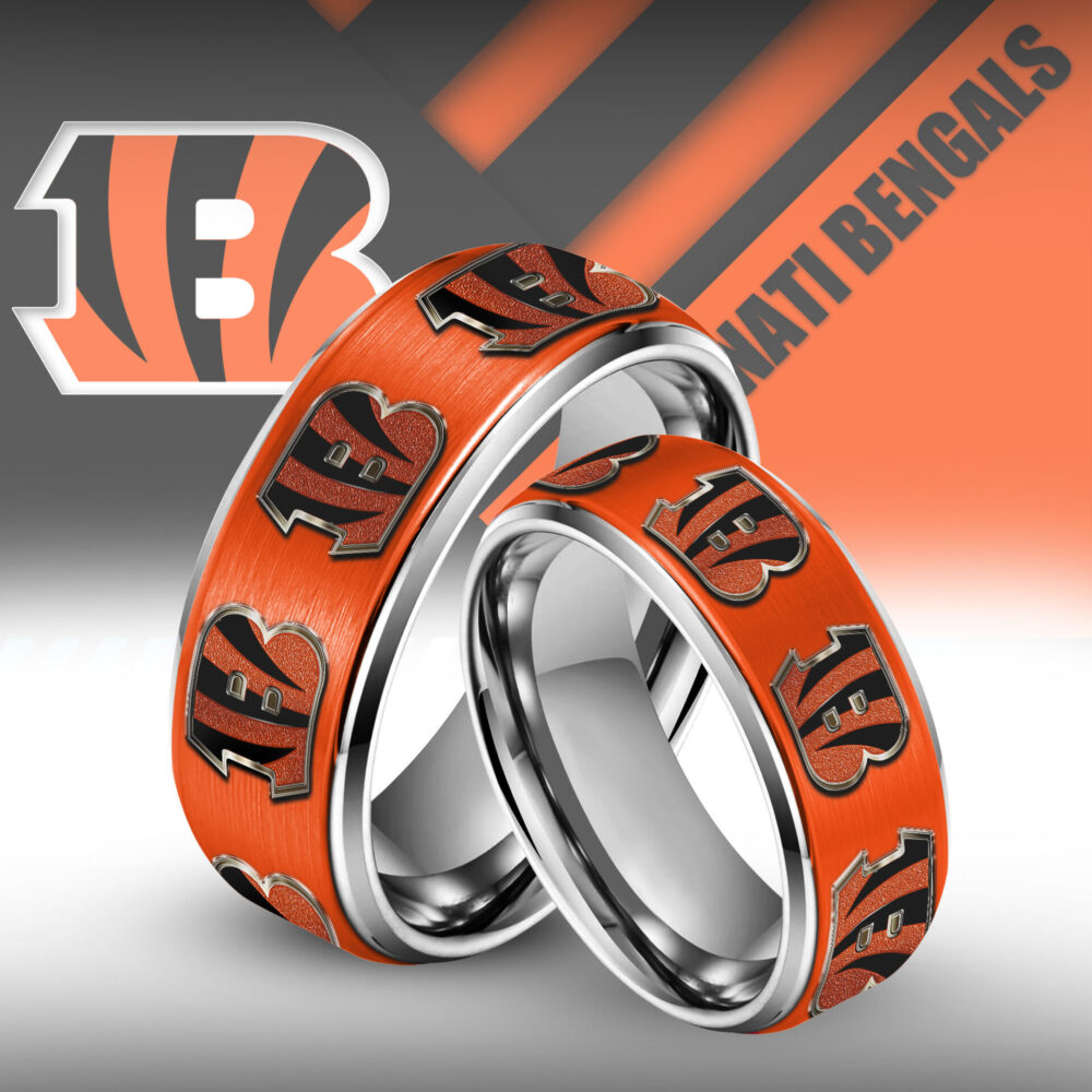 Cincinnati Bengals | Silver Tungsten Couples Rings TD