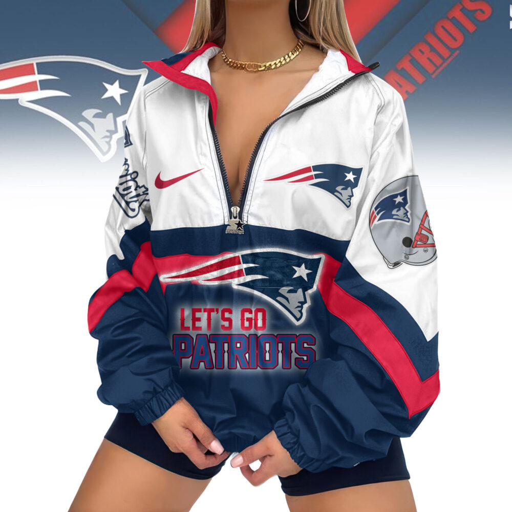 New England Patriots | Premium Women's Printed V-Neck Zipper Sweatshirt Jackets TD