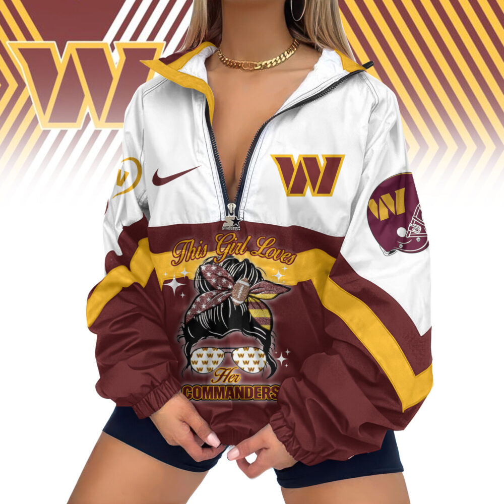 Washington Commanders | Premium Women's Printed V-Neck Zipper Sweatshirt Jackets TD