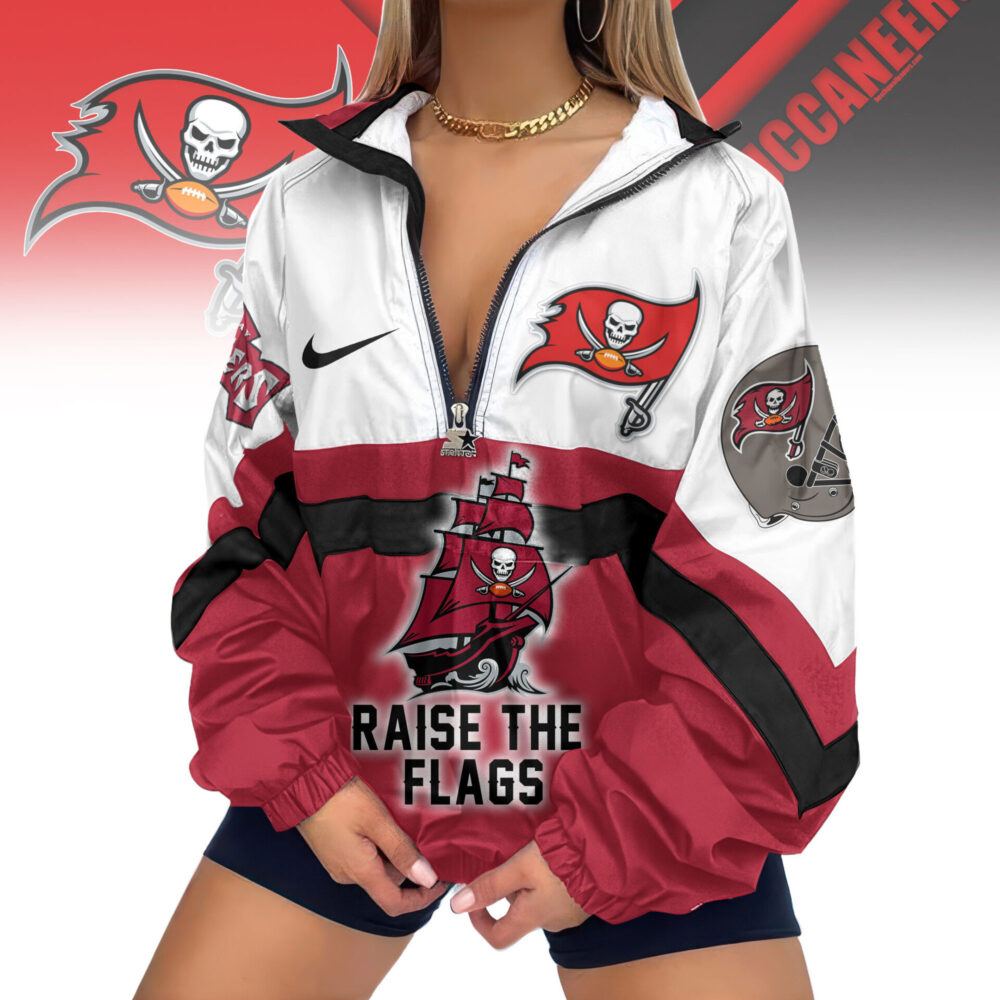 Tampa Bay Buccaneers | Premium Women's Printed V-Neck Zipper Sweatshirt Jackets TD