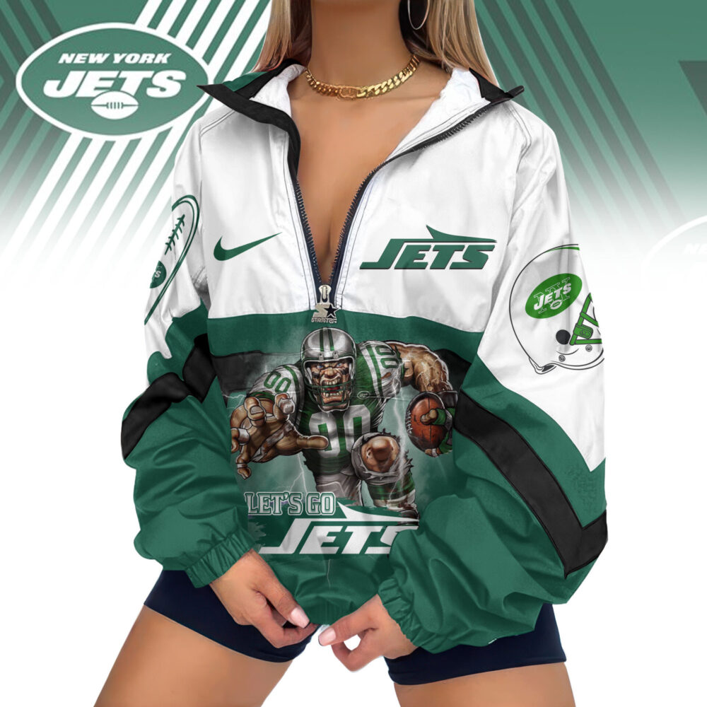 New York Jets | Premium Women's Printed V-Neck Zipper Sweatshirt Jackets TD