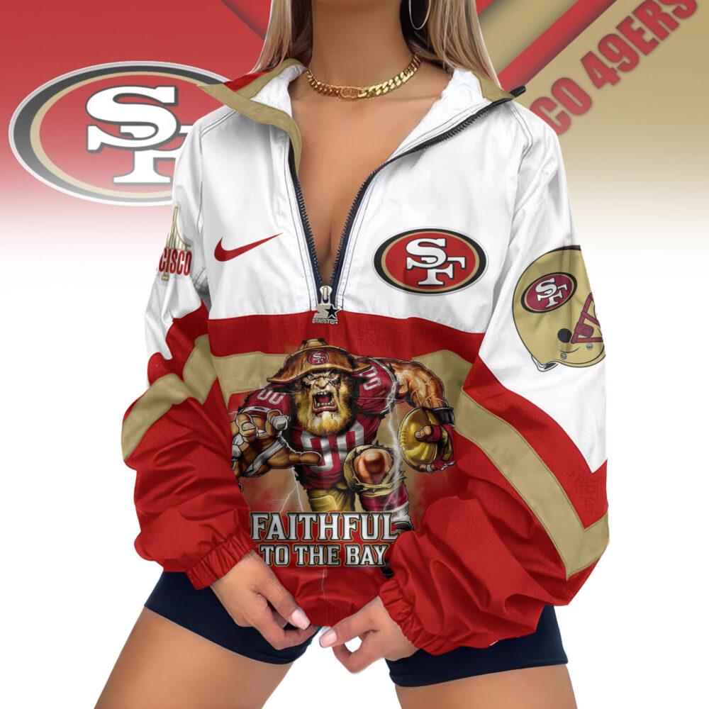 San Francisco 49ers | Premium Women's Printed V-Neck Zipper Sweatshirt Jackets TD