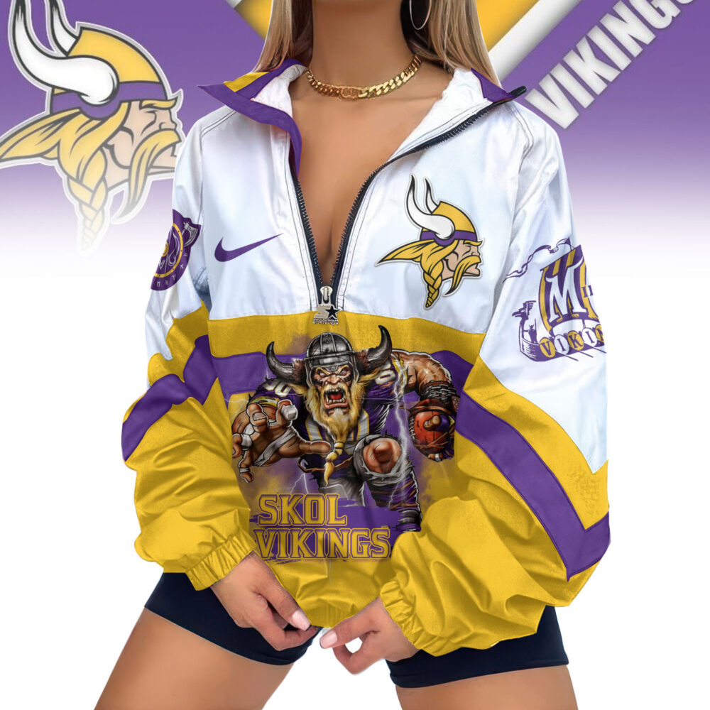 Minnesota Vikings | Premium Women's Printed V-Neck Zipper Sweatshirt Jackets TD