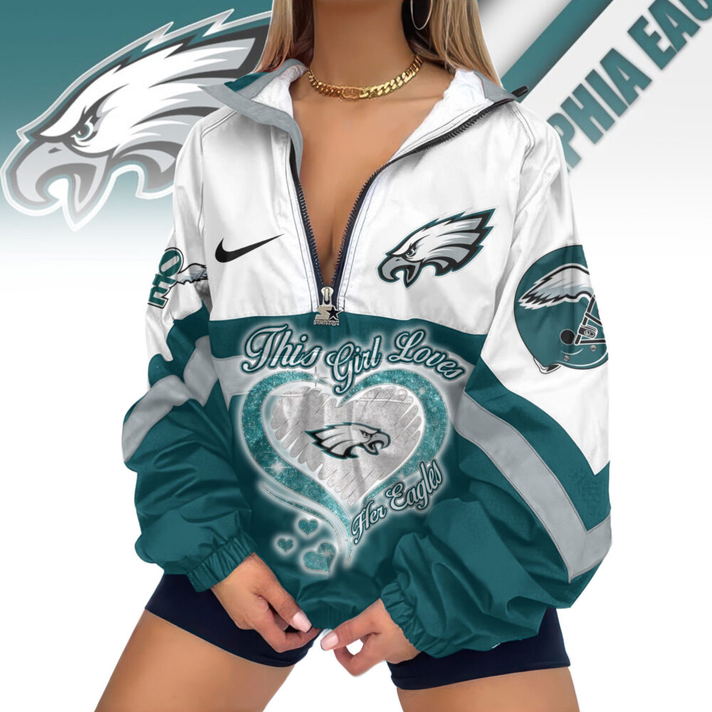 Philadelphia Eagles | Premium Women's Printed V-Neck Zipper Sweatshirt Jackets TD