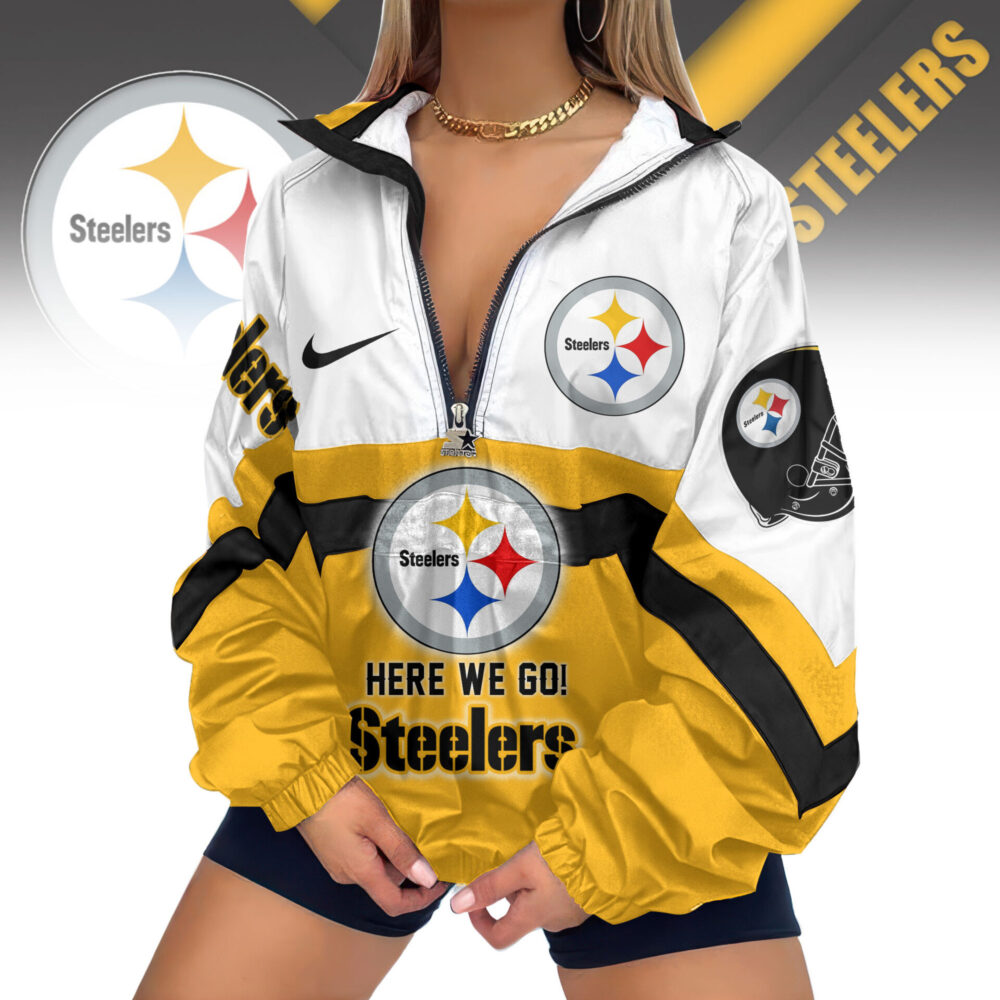 Pittsburgh Steelers | Premium Women's Printed V-Neck Zipper Sweatshirt Jackets TD
