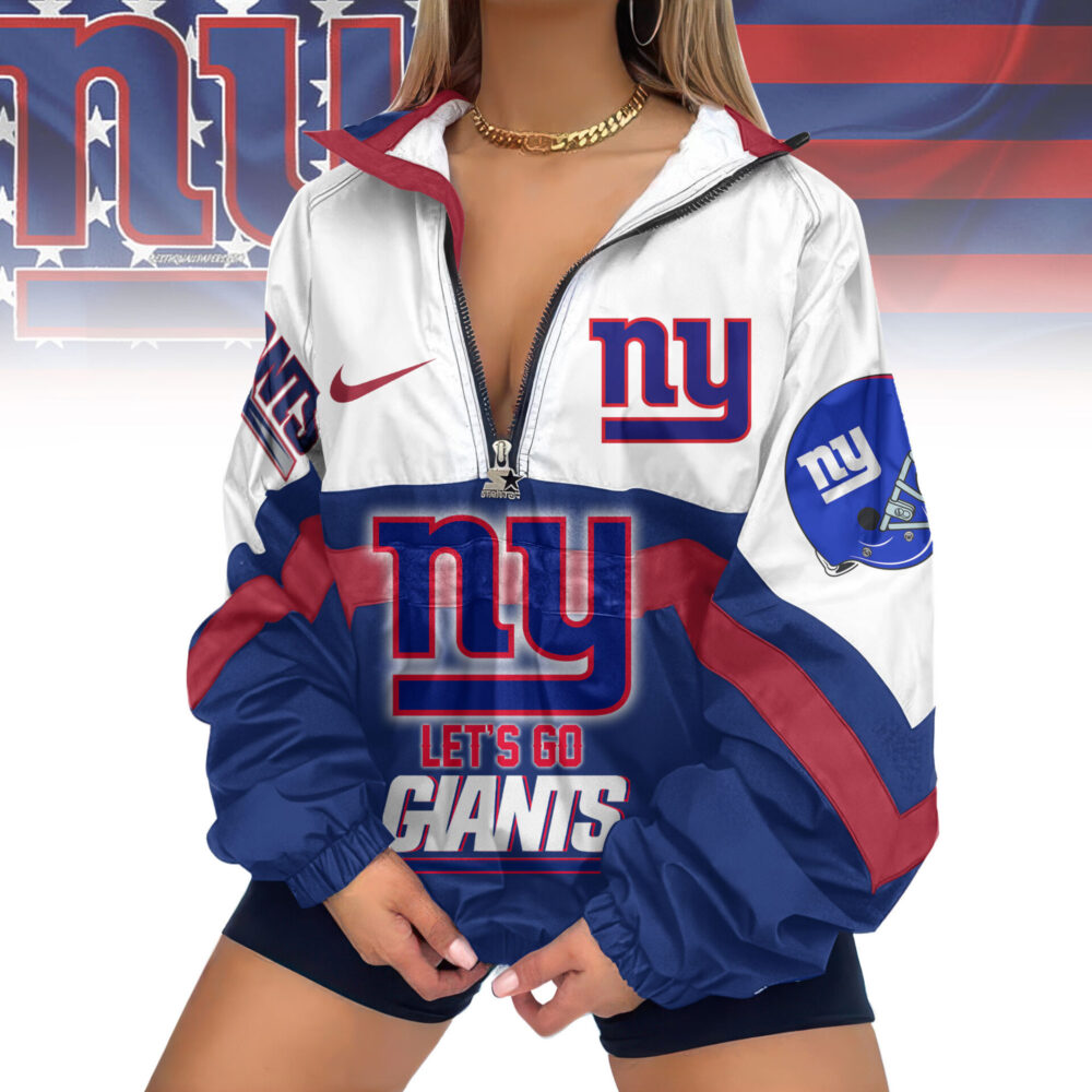 New York Giants | Premium Women's Printed V-Neck Zipper Sweatshirt Jackets TD