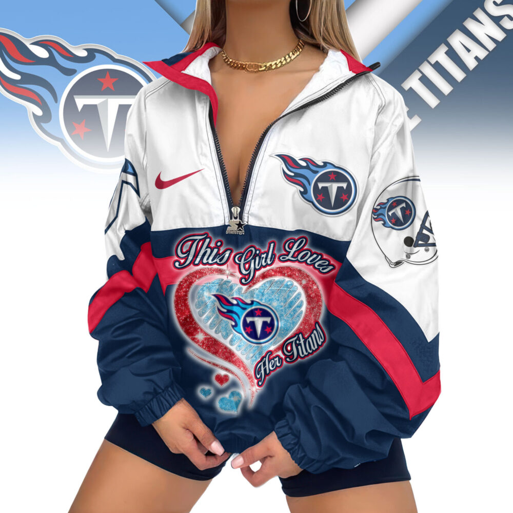 Tennessee Titans | Premium Women's Printed V-Neck Zipper Sweatshirt Jackets TD