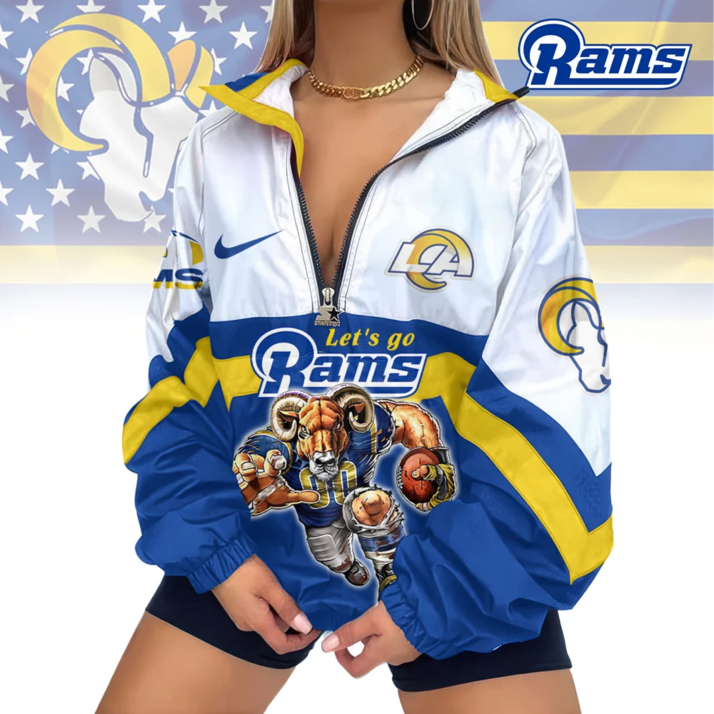 Los Angeles Rams | Premium Women's Printed V-Neck Zipper Sweatshirt Jackets TD