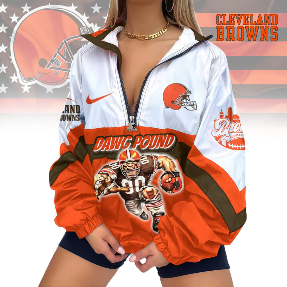 Cleveland Browns | Premium Women's Printed V-Neck Zipper Sweatshirt Jackets TD