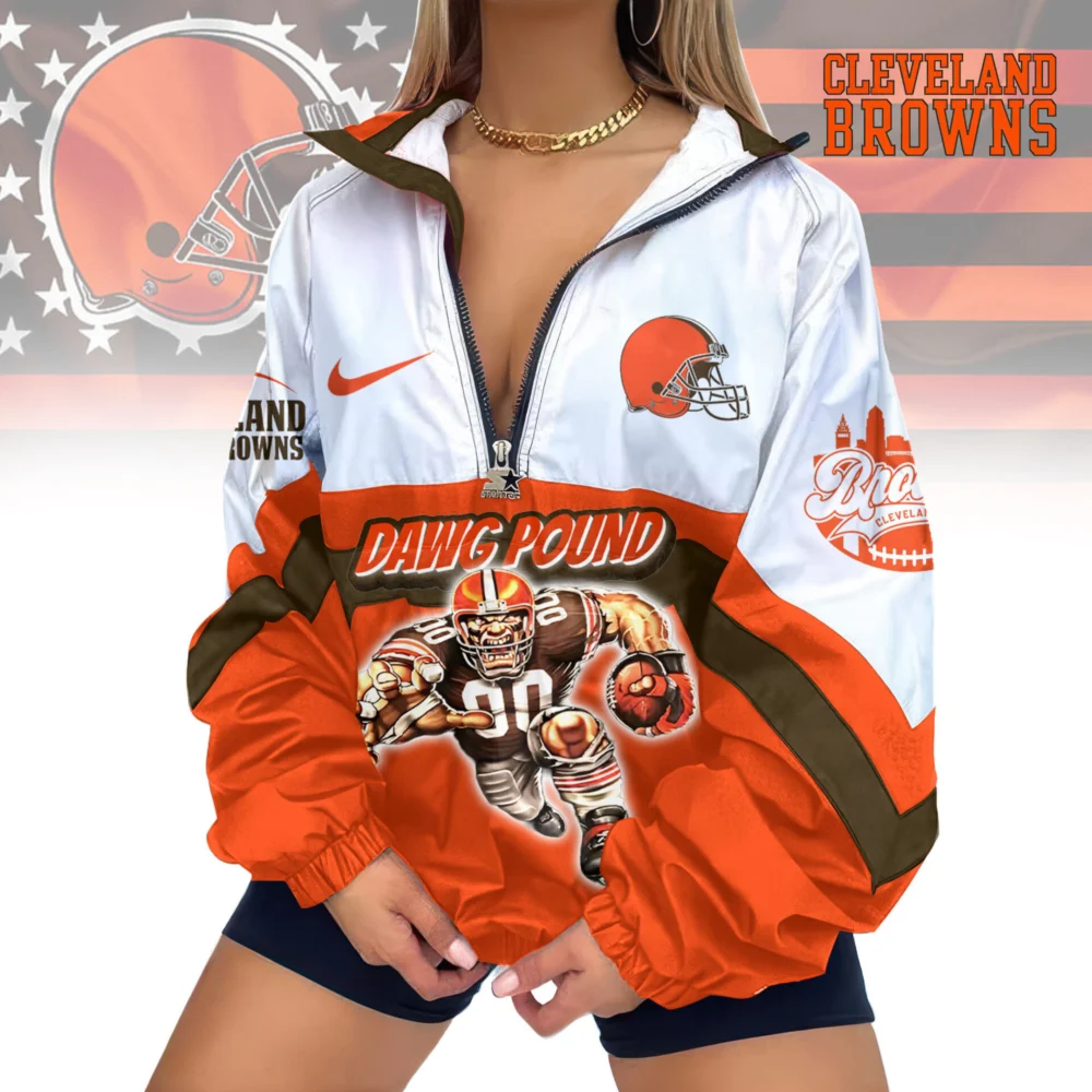 Cleveland Browns | Premium Women's Printed V-Neck Zipper Sweatshirt Jackets TD