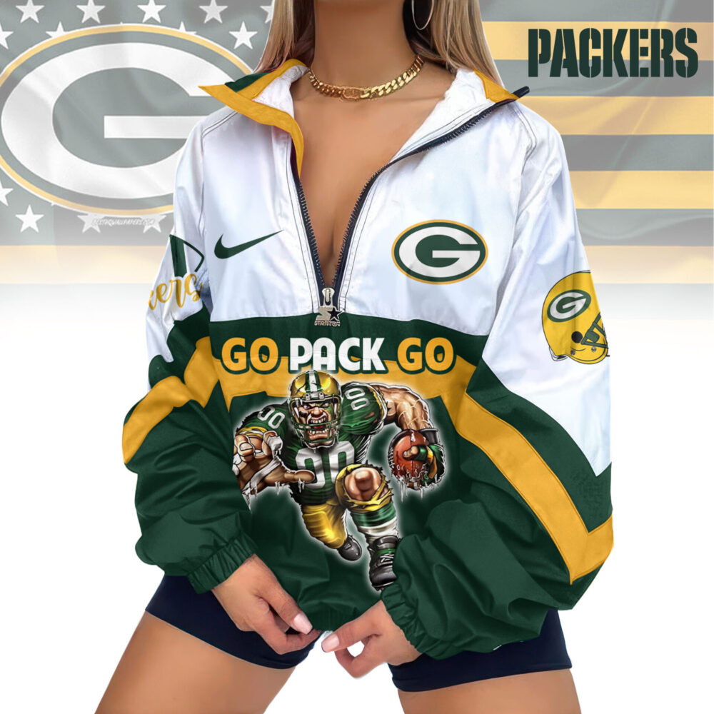 Green Bay Packers | Premium Women's Printed V-Neck Zipper Sweatshirt Jackets TD