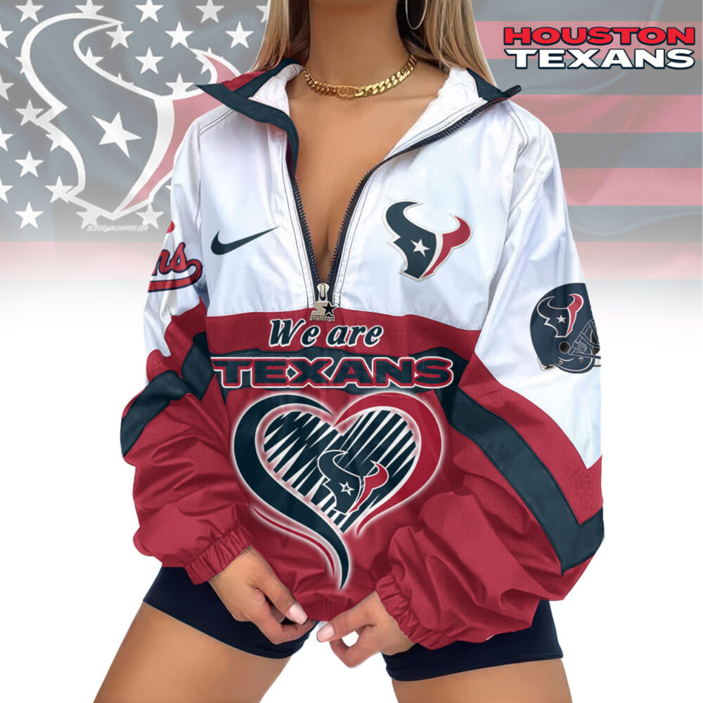 Houston Texans | Premium Women's Printed V-Neck Zipper Sweatshirt Jackets TD