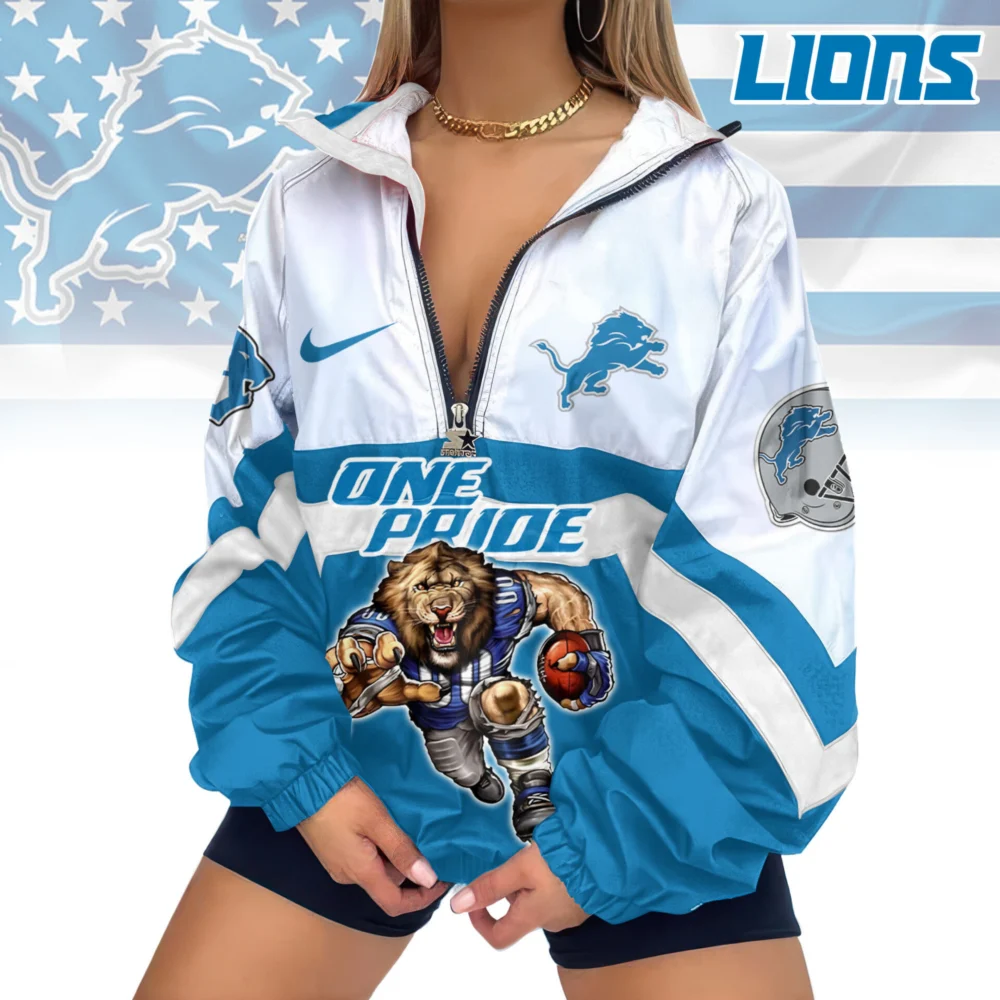 Detroit Lions | Premium Women's Printed V-Neck Zipper Sweatshirt Jackets TD