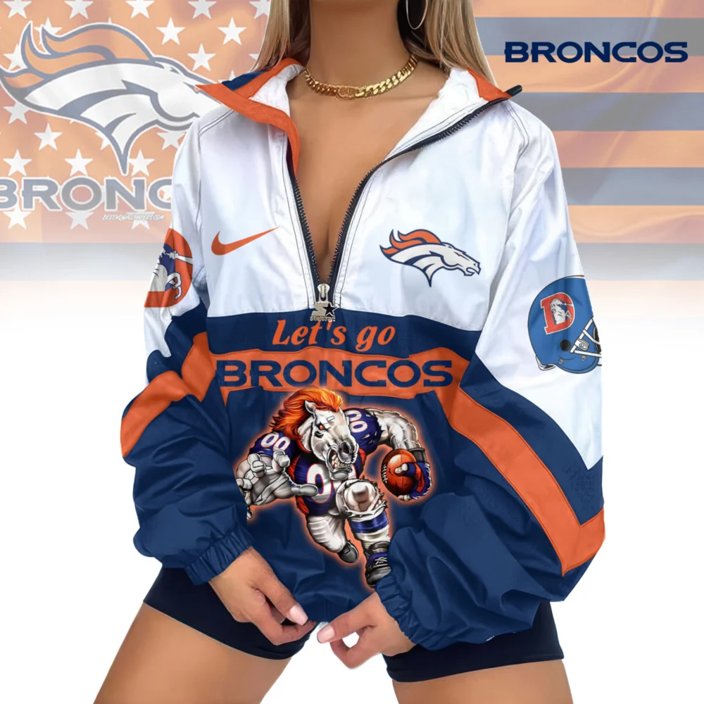 Denver Broncos | Premium Women's Printed V-Neck Zipper Sweatshirt Jackets TD
