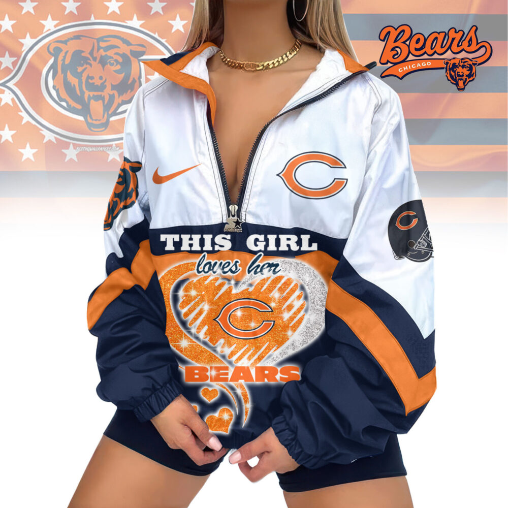 Chicago Bears | Premium Women's Printed V-Neck Zipper Sweatshirt Jackets TD