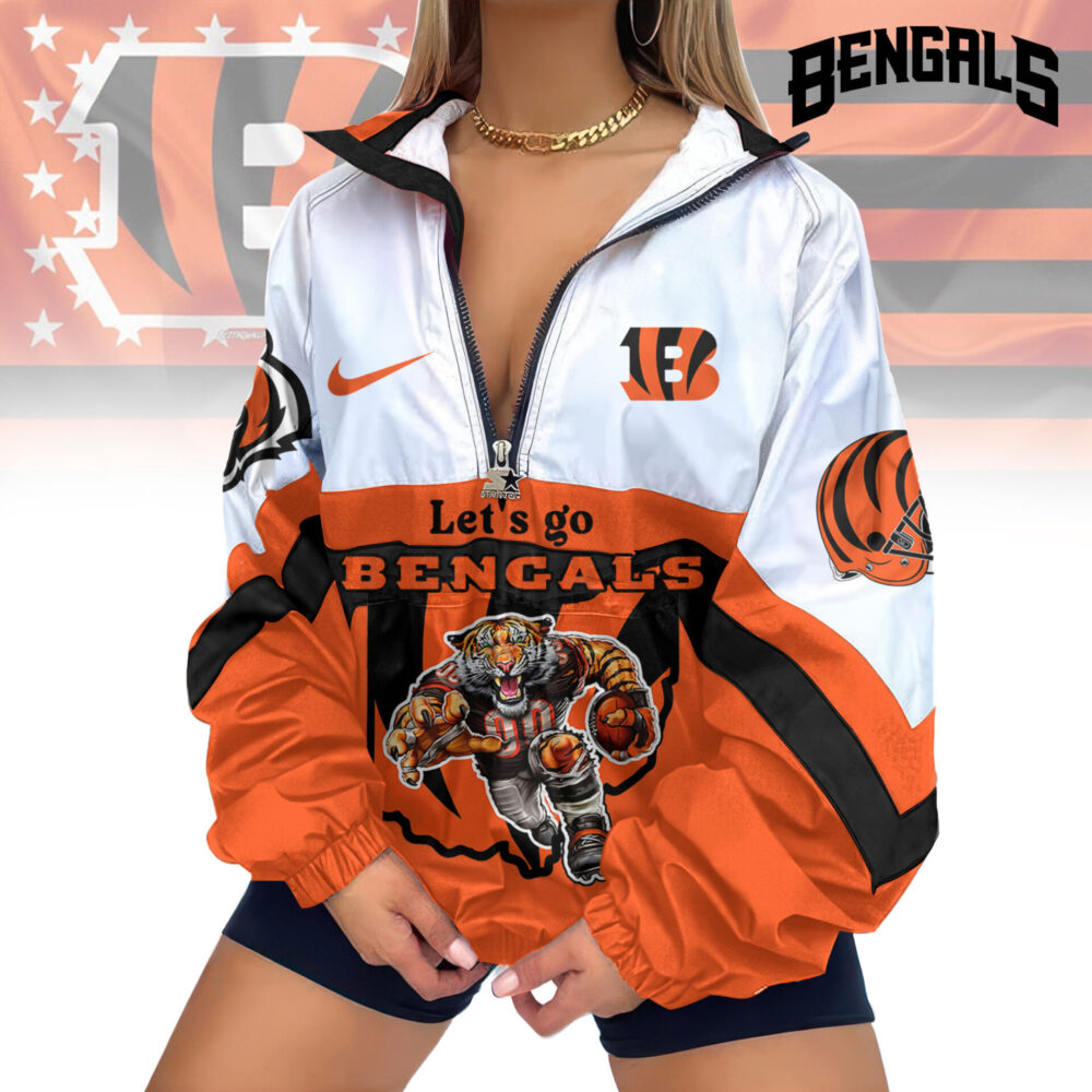 Cincinnati Bengals | Premium Women's Printed V-Neck Zipper Sweatshirt Jackets TD