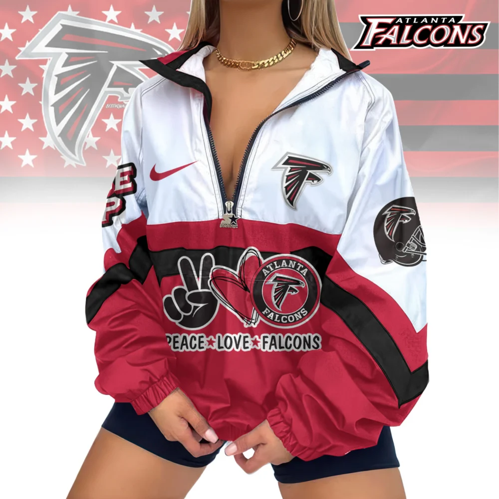 Atlanta Falcons | Premium Women's Printed V-Neck Zipper Sweatshirt Jackets TD