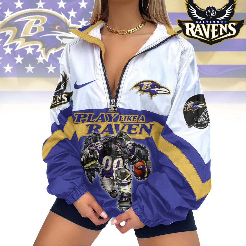 Baltimore Ravens | Premium Women's Printed V-Neck Zipper Sweatshirt Jackets TD