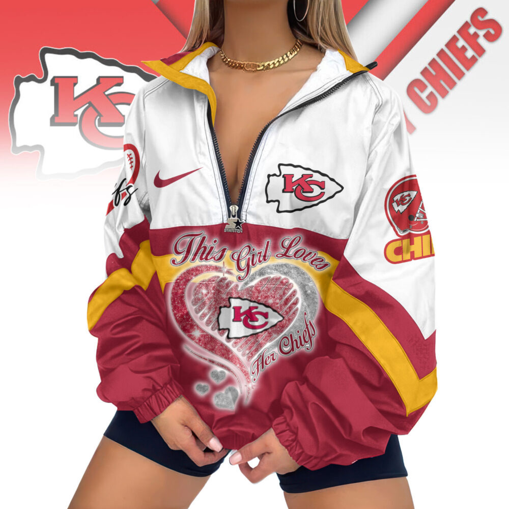 Kansas City Chiefs | Premium Women's Printed V-Neck Zipper Sweatshirt Jackets TD