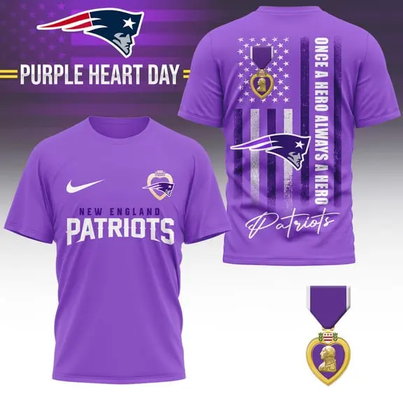 New England Patriots | Premium National Purple Heart Day 3D Shirt HI