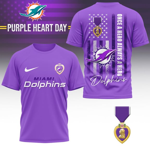 Miami Dolphins | Premium National Purple Heart Day 3D Shirt HI