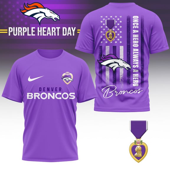 Denver Broncos | Premium National Purple Heart Day 3D Shirt HI