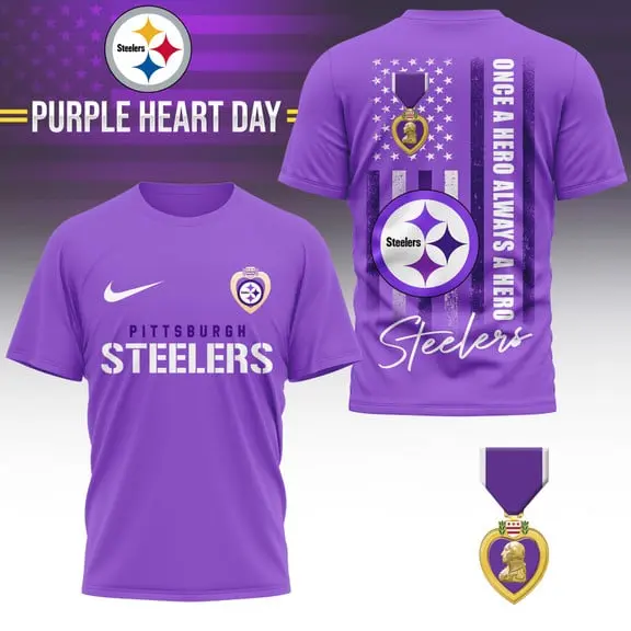 Pittsburgh Steelers | Premium National Purple Heart Day 3D Shirt HI