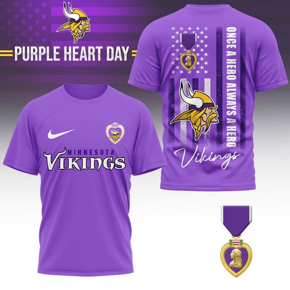 Minnesota Vikings | Premium National Purple Heart Day 3D Shirt HI