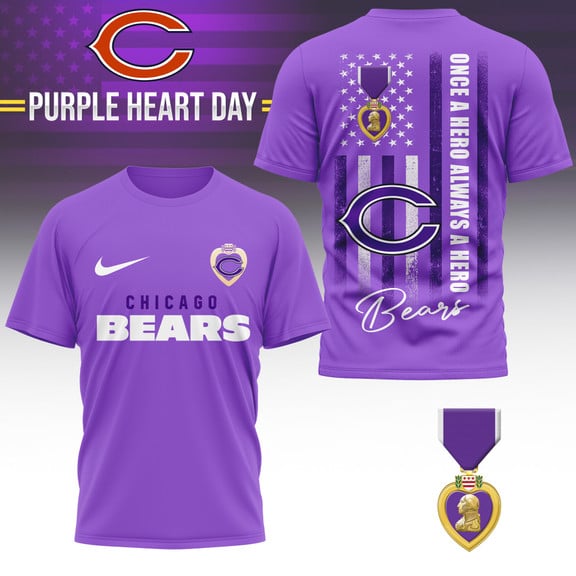 Chicago Bears | Premium NFL Premium National Purple Heart Day 3D Shirt HI