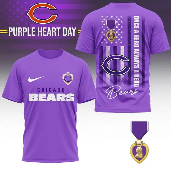 Chicago Bears | Premium NFL Premium National Purple Heart Day 3D Shirt HI