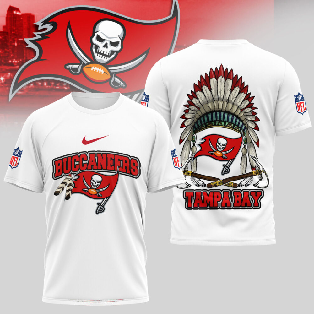 Tampa Bay Buccaneers | Premium Native American Leather 3D Shirt TD - White, 5XL