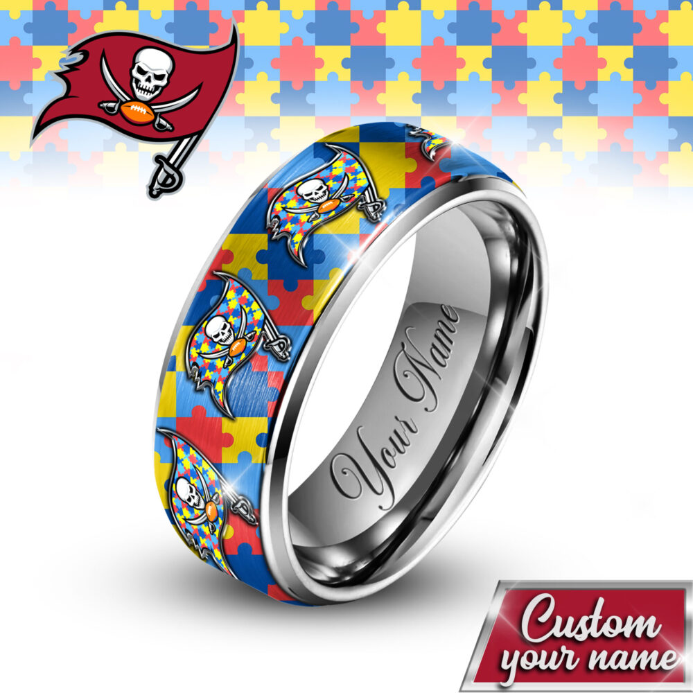 Tampa Bay Buccaneers | NFL x Autism Silver Tungsten Ring TD
