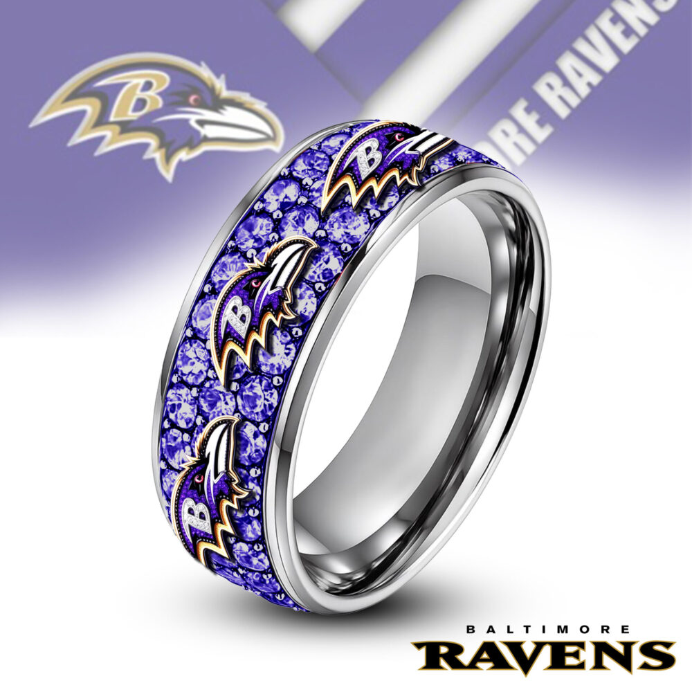 Baltimore Ravens | Silver Tungsten Bling Rhinestone Ring TD