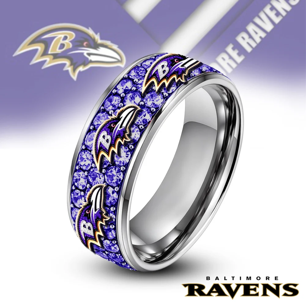 Baltimore Ravens | Silver Tungsten Bling Rhinestone Ring TD