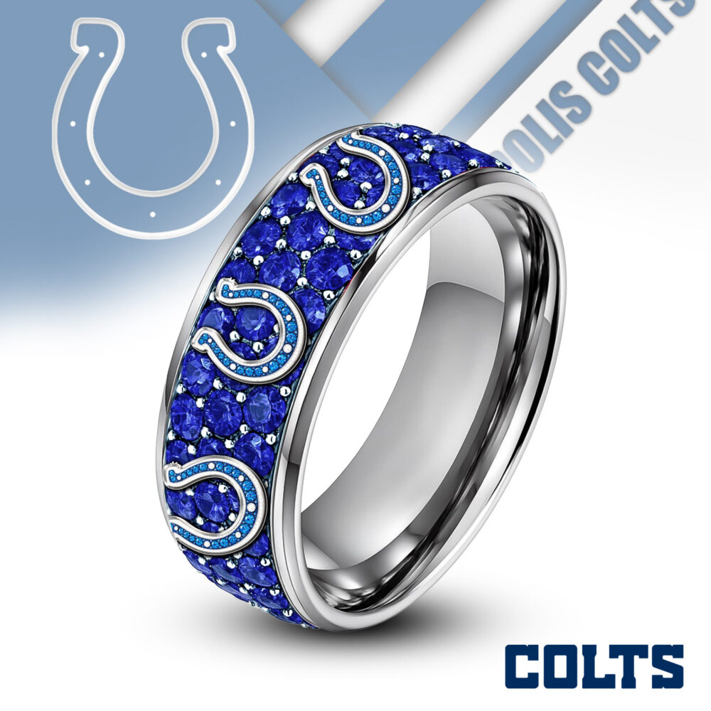 Indianapolis Colts | Silver Tungsten Bling Rhinestone Ring TD
