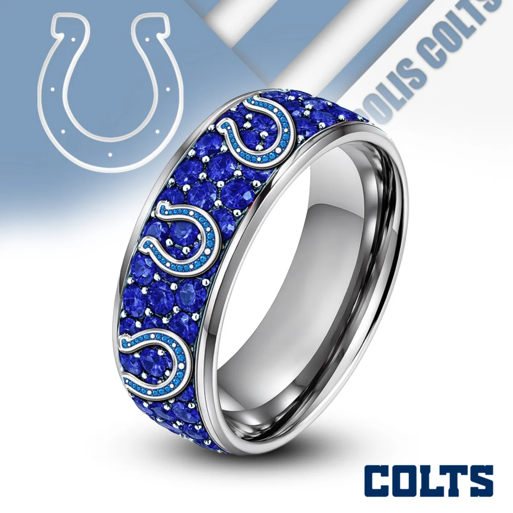 Indianapolis Colts | Silver Tungsten Bling Rhinestone Ring TD