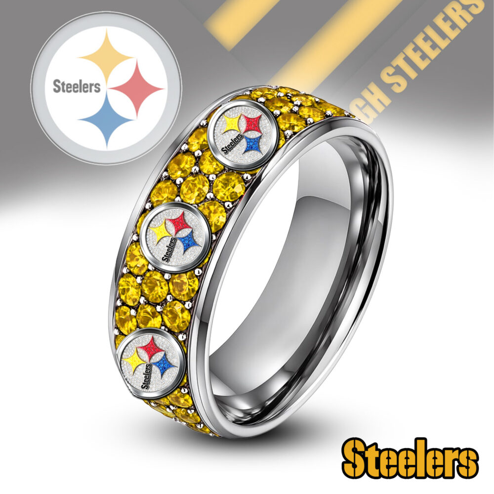 Pittsburgh Steelers | Silver Tungsten Bling Rhinestone Ring TD