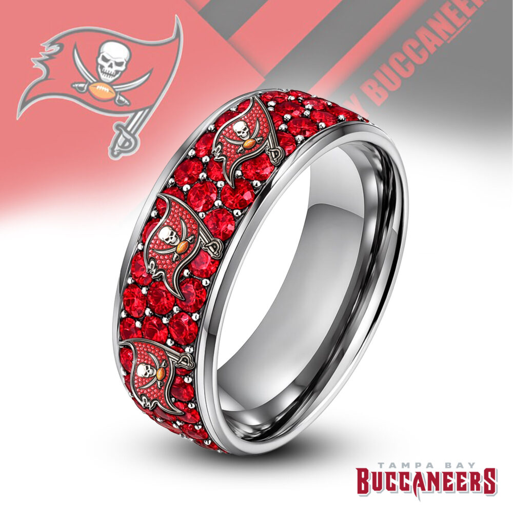 Tampa Bay Buccaneers | Silver Tungsten Bling Rhinestone Ring TD