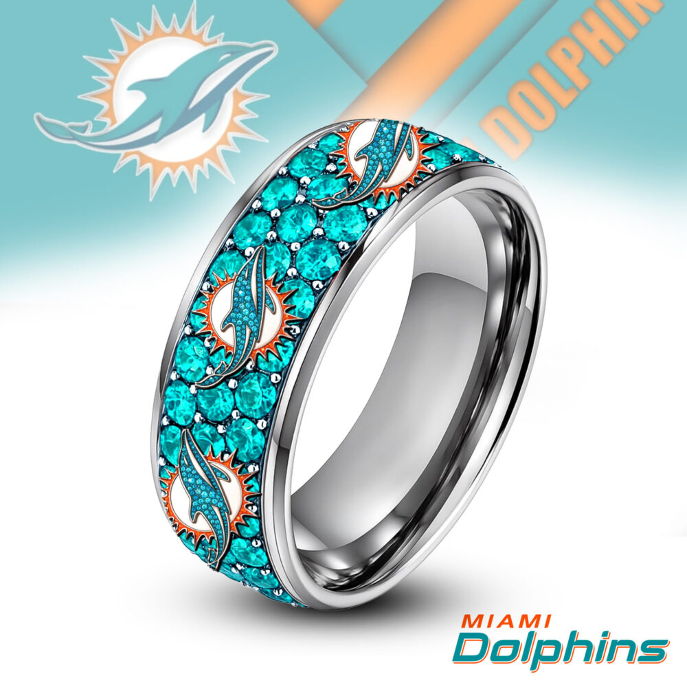 Miami Dolphins | Silver Tungsten Bling Rhinestone Ring TD
