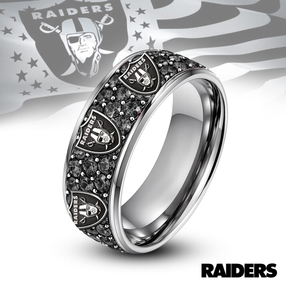 Las Vegas Raiders | Silver Tungsten Bling Rhinestone Ring TD