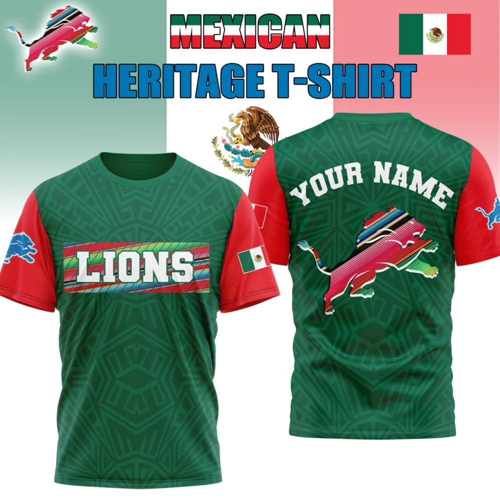Detroit Lions | Premium NFL Mexican Heritage Celebration 3D Shirt HI