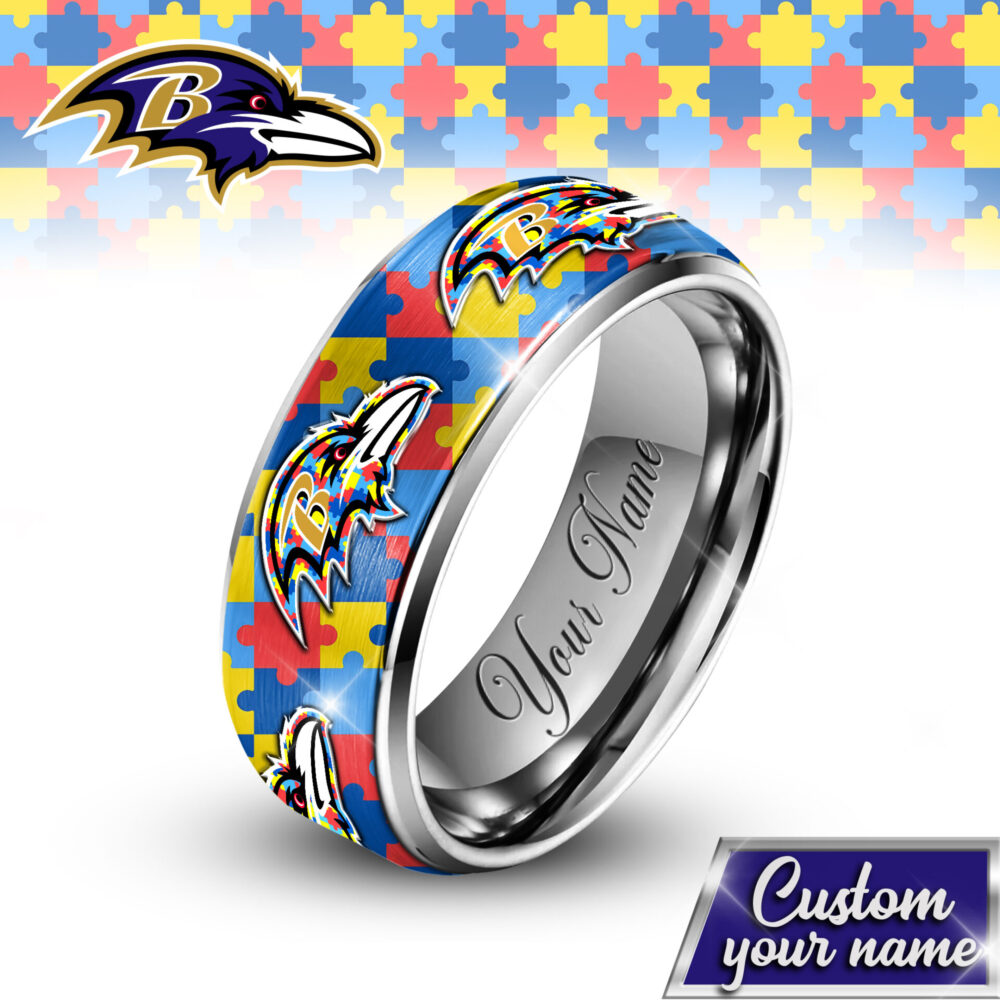 Baltimore Ravens | NFL x Autism Silver Tungsten Ring TD