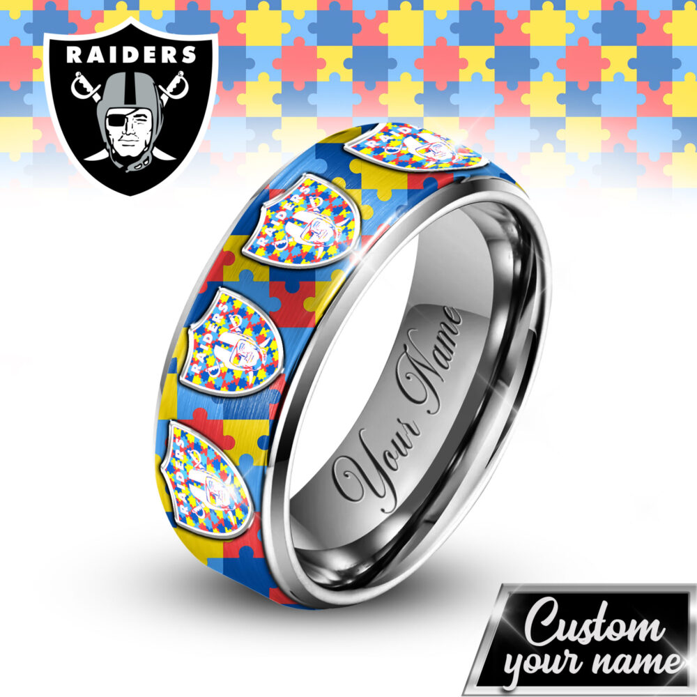 Las Vegas Raiders | NFL x Autism Silver Tungsten Ring TD