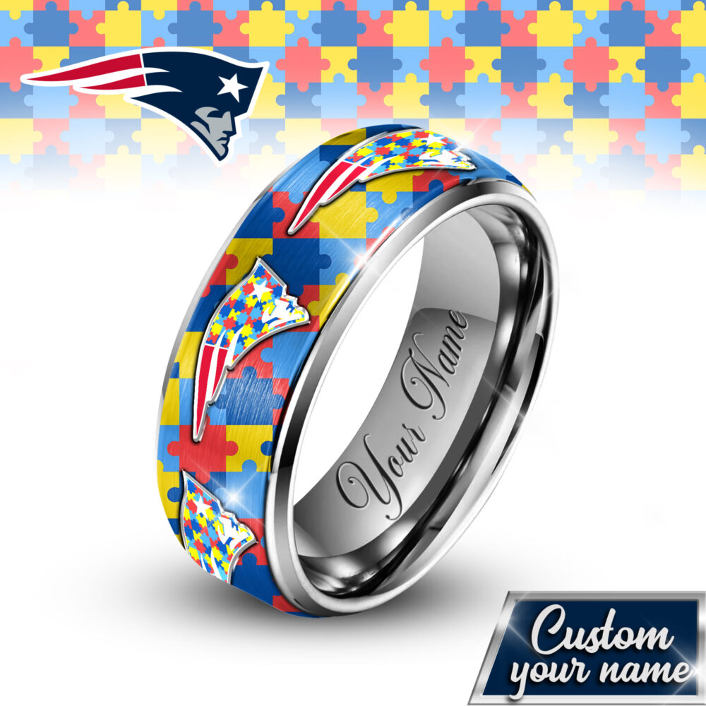 New England Patriots | NFL x Autism Silver Tungsten Ring TD