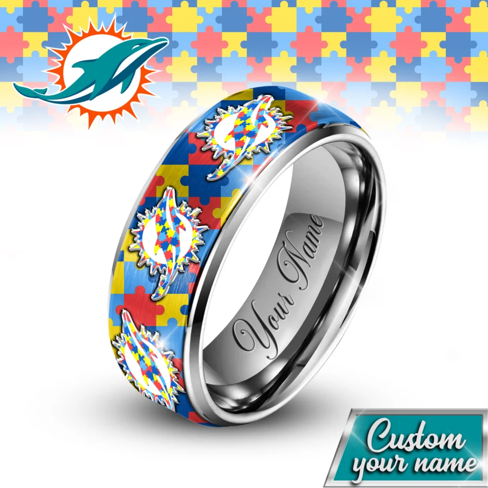 Miami Dolphins | NFL x Autism Silver Tungsten Ring TD
